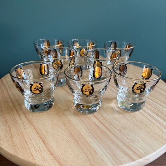 Unknown Other - Vintage Kentucky Derby Winner Low Ball Whiskey Glass Set Of 8 Gold Black Clear